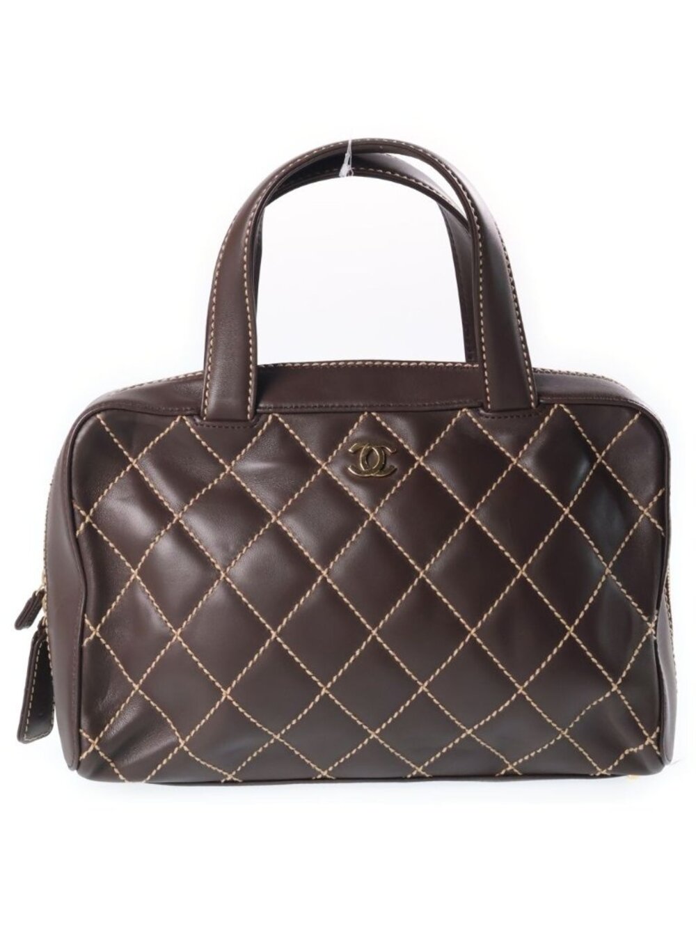 Chanel Wild Stitch Mini Boston Bag Brown Lambskin Gold